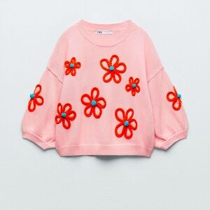 Zara Embroidered Floral Sweater -NWOT
